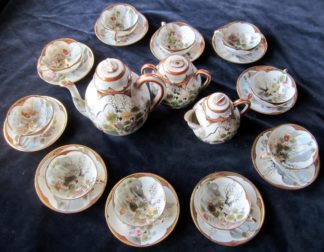 Service à café thé japonais porcelaine fine peinte à la main signée occasion