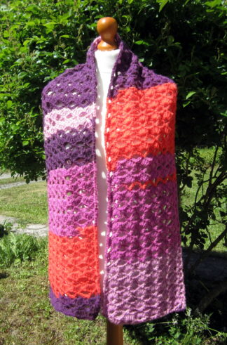 Echarpe bariolée laine & acrylique crochetée main